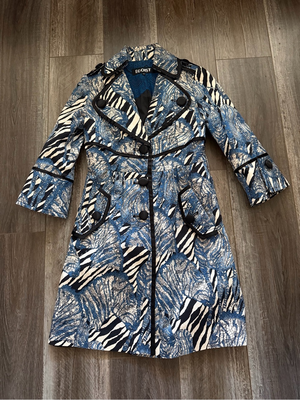 Egoist Blue Patterned Trench Coat